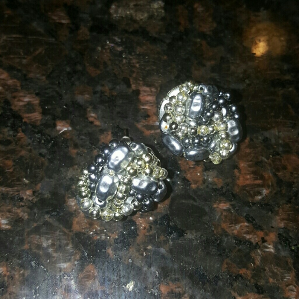 Silver and gray beaded earrings